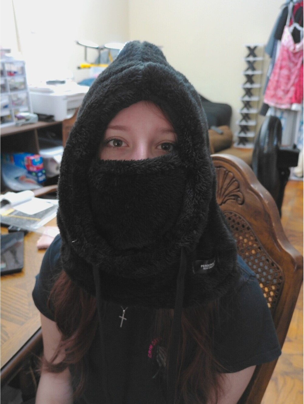 Sherpa Balaclava Hood Womens Black Y2K Inspired Fuzzy Plush Ski Maskβ Winter Hat